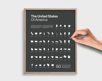 50 States Check List Poster, United States Checklist Poster, Unites States Scratch Off Wall Art