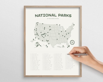 National Park Map Checklist Poster, 63 National Parks Scratch off Print, National Park Wall Art Gift