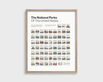 National Park Checklist Poster Modern Color, 63 National Parks Scratch Off Print, National Park Modern Wall Art Gift
