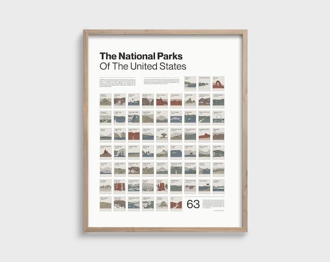 National Park Checklist Poster Modern Color, 63 National Parks Scratch Off Print, National Park Modern Wall Art Gift