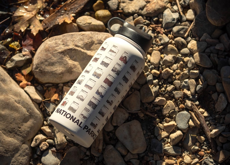 National Park Checklist Stainless Steel Water Bottle Etsy