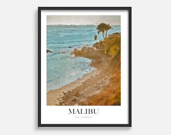 Malibu Beach California City Poster, Oil Painting, Flower Market Print, Monet Van Gogh Style Poster