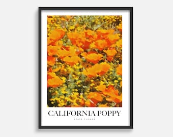 California Poppy Flower Poster, Oil Painting, Flower Market Print, Monet Van Gogh Style Poster