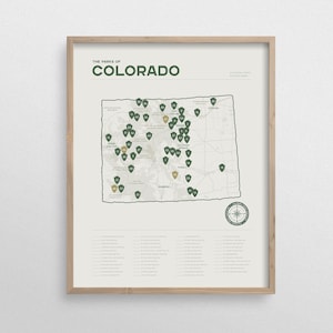 Mappa poster della lista di controllo dei parchi statali del Colorado