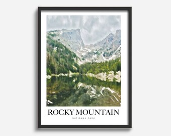 Rocky Mountains National Park Painting Poster, Oil Painting, Flower Market Style Print, Monet Van Gogh Style Poster
