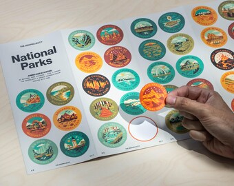 National Park Jumbo 2 inch Stickers 63 Pack, Checklist Water Proof Stickers, National Park Gift, National Park Sticker Complete Collection