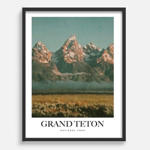 Grand Teton National Park Painting Poster, Oil Painting, Flower Market Style Print, Monet Van Gogh Style Poster
