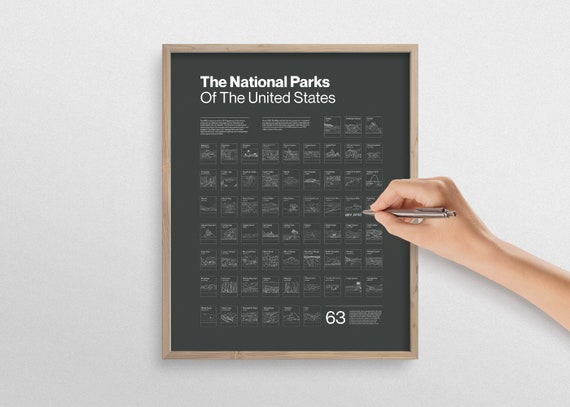 National Park Checklist Poster Modern, 63 National Parks Scratch Off Print, National Park Wall Art Gift