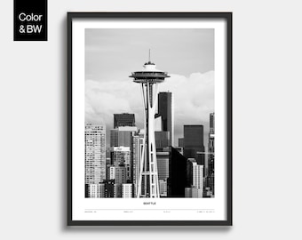 Seattle Washington Photo Poster, Travel Modern Minimalist Wall Art Print, Space Needle Wall Decor