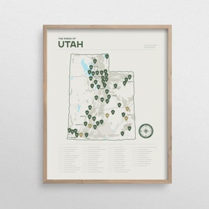 Mappa del poster della checklist dei parchi statali dello Utah