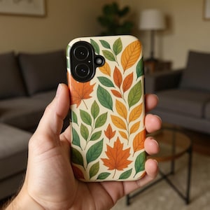 Fall Leaves iPhone Case, Autumn Foliage Pattern in Orange, Green & Yellow, iPhone 8 11 12 13 14 15 16 | Matte and Glossy Options
