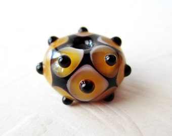 Handmade Lampwork Glass-Spiky Bead--Caramel on Black-OOAK