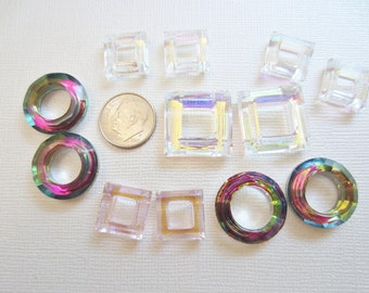 12 Premium Iridescent Crystals-Squares and Rings