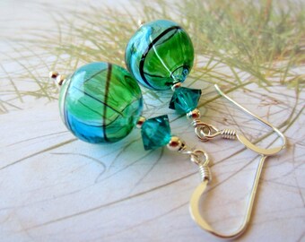 Earrings-Sea and Sky-Hollow Blown Glass-Sterling Silver