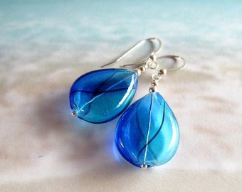 Earrings-Blue Rainbow-Hollow Blown Glass-Sterling Silver