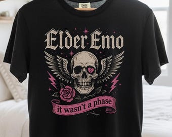Elder Emo Tee, Elder Emo Shirt, Alt Clothing, Emo Clothes, Skull Tee, Millennial Fashion, Scenecore, Emocore, Scene Queen, Skull Graphic