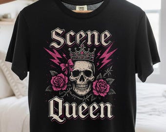 Camiseta Scene Queen con calavera y rosa, ropa alternativa, camiseta emo de la vieja escuela, ropa emo, camiseta scene, scenecore, estilo Y2K, camiseta scenecore