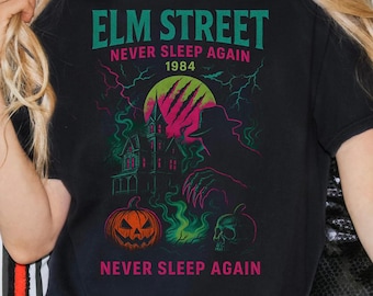Elm Street Halloween Neon Tee, Vintage Style Tee, Horror Movie Tee, Halloween Shirt, Spooky Tee