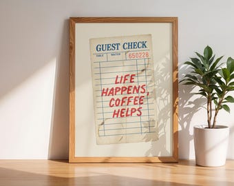 Impressão de cheque de hóspede, cheque de hóspede, pôster de cheque de hóspede, arte de parede de cheque de hóspede, impressão de café retrô, arte de parede de café, pôster de café, impressão de café