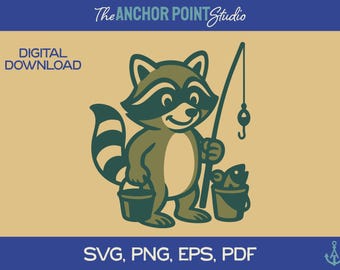 Raccoon SVG, Raccoon PNG, Raccoon Clipart, Raccoon Shirt, Raccoon Sticker, Funny Raccoon svg, Cute Raccoon SVG, Retro Raccoon, Fishing svg