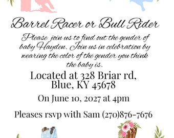 Bull Rider or Barrel Racer Editable Gender Reveal Invitation