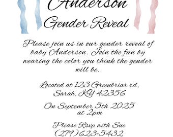 Editable Gender Reveal Invitation | Digital Download | 5x7" Floral Pastel Bows Theme