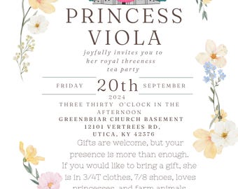 Editable Princess Tea Party Birthday invitation