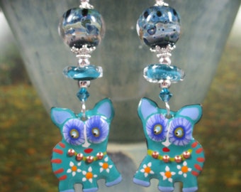 Krazy Kritters -Lampwork and Sterling Silver Earrings - Hand Crafted, One of a Kind, Ready to Ship, SRAJD