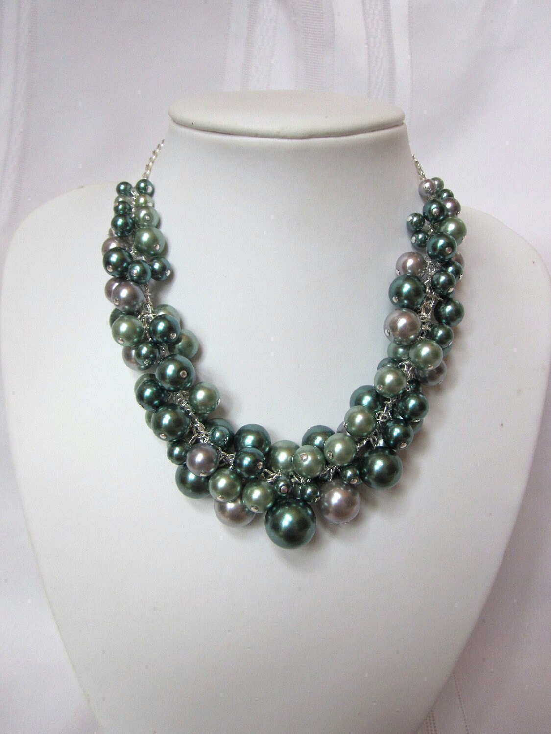 Pearl Cluster Necklace in shades of Green and - Etsy