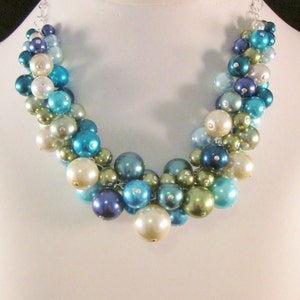 Pearl Cluster Necklaces in Shades of Blue and Green - Custom, Made to Order, Wedding, Bridesmaids, Prom, Formal, Bridal, Pageant, MOB