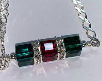 Crystal Cube Bar sterling Silver Necklace with Swarovski Cubes