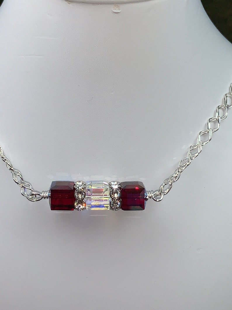 Crystal Cube Bar sterling Silver Necklace with Swarovski Cubes image 6