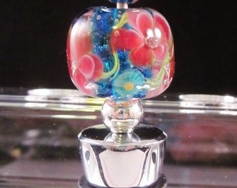 Bouchon de vin perlé floral encastré, bouchon de bouteille, verre artisanal de lampadaire, fabriqué à la main, métal, unique, perlé, décoratif, OOAK, SRAJD
