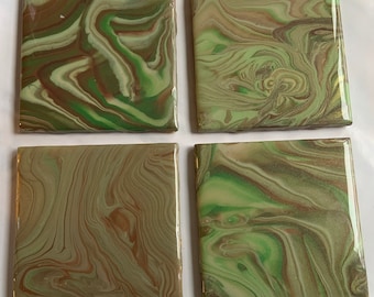 Coasters, Set of 4 Handcrafted acrylic painted, Resin