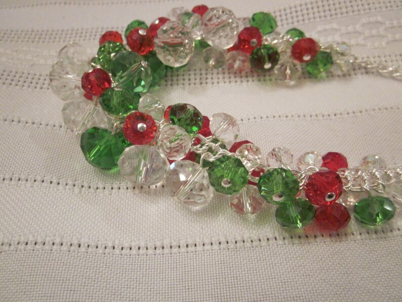 Crystal Creations Cluster Necklace shades Christmas Red and Green