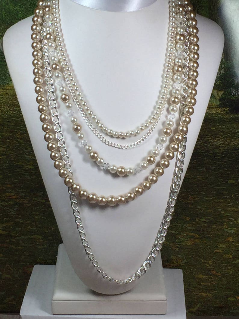 Pearls and Chains Necklace Interchangable Muli Strand Pearl Necklace Pearls, Removable Statement Piece, Custom, Made to Order image 7
