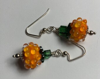 Bumpy Pumpkins - Artisan  Lampwork and Swarovski Crystal Earrings - Celebrate Halloween in Style, SRAJD