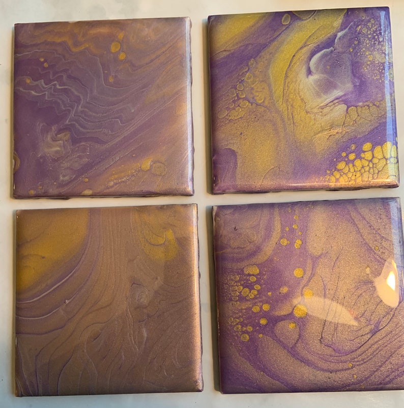 Coasters, Set of 4 Handcrafted acrylic painted, Resin image 2