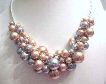 Pearl Cluster Necklace Set in Silver and Gold- Chunky, Choker, Bib, Necklace, Wedding, Bridal, Bridesmaid, Prom