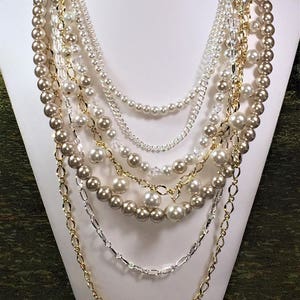 Pearls and Chains Necklace Interchangable Muli Strand Pearl Necklace Pearls, Removable Statement Piece, Custom, Made to Order image 9