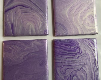 Coasters, Set of 4 Handcrafted acrylic painted, Resin