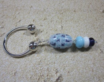 Key Ring, Silver, Glass Beaded, Artisan Lampwork Glass, Hand Crafted, Unique, Custom, OOAK, SRAJD