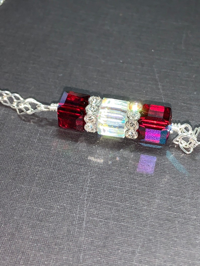 Crystal Cube Bar sterling Silver Necklace with Swarovski Cubes image 7