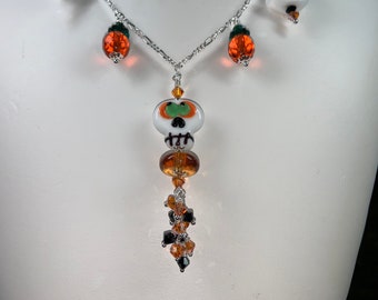 Skully and Friends - Artisan  Lampwork and Swarovski Crystal Necklace - Celebrate Halloween in Style, SRAJD