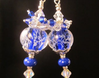 Blue Wispy Lampwork and Sterling Silver Earrings - Hand Crafted, One of a Kind, Ready to Ship, SRAJD