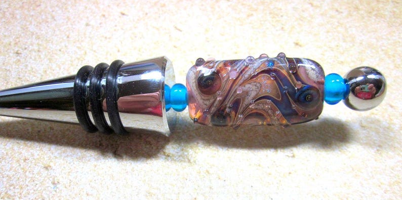 Bouchon de bouteille de vin en verre perlé au chalumeau : cadeau artisanal image 1