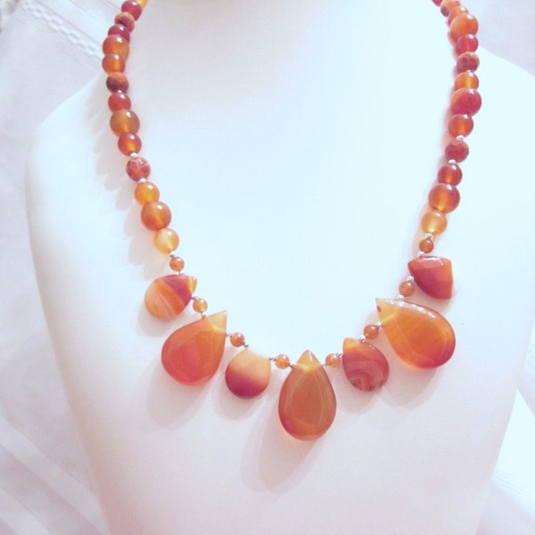 Necklace of Red Carnelian, Red Agate, and Crab Agate, Classic, Beautiful, Handmade, Unique, OOAK