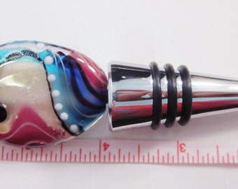Art Deco Lampwork Glass Wine Stopper: Handcrafted Beaded Bottle Decor
