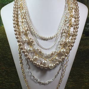 Pearls and Chains Necklace Interchangable Muli Strand Pearl Necklace Pearls, Removable Statement Piece, Custom, Made to Order image 3