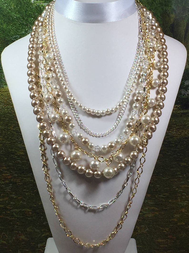 Pearls and Chains Necklace Interchangable Muli Strand Pearl Necklace Pearls, Removable Statement Piece, Custom, Made to Order image 3